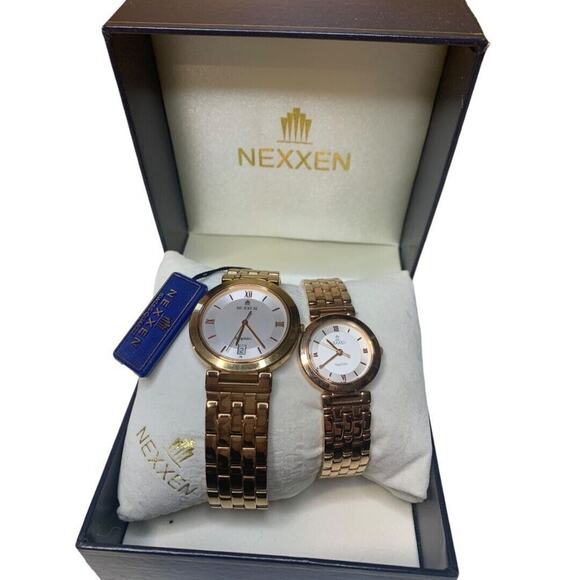 Nexxen Rose Gold Plated His and Her Watch Set in Box Sapphire Crystal - Picture 1 of 10